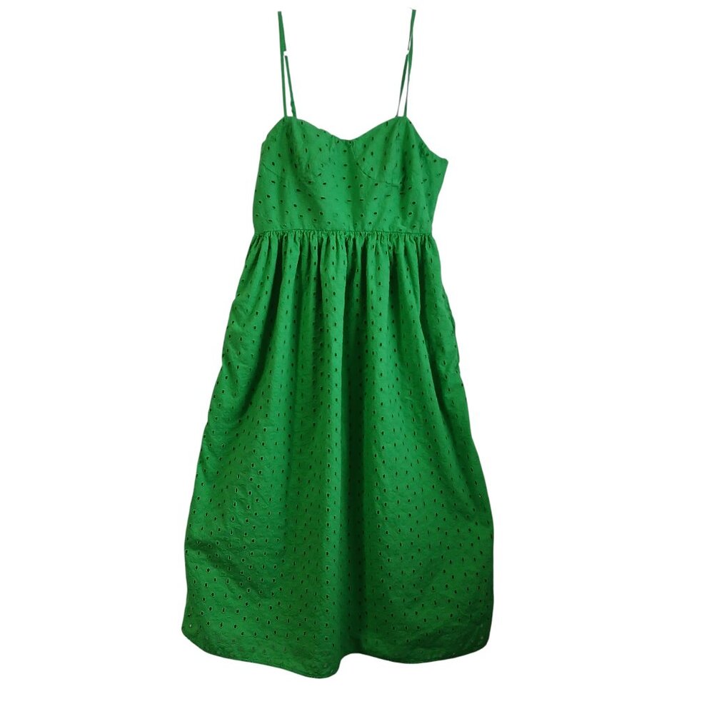 A New Day 100% Cotton Kelly Green Sundress with Eyelet Lace Size Small